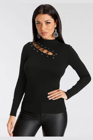 melrose Stehkragenpullover mit Zier-Schnürung