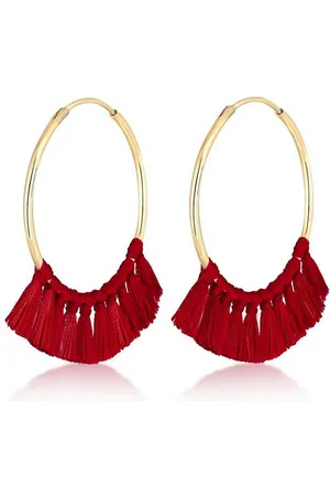 Elli Paar Creolen Creole Tassel Quaste Festival Rot Boho 925 Silber vergoldet, Tassel - Verkäufer: JULIE & GRACE GmbH