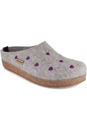 Haflinger Damen Filz Pantoffel Grizzly Cuoricino, steingraumeliert, winter, warm Hausschuh temperaturregulierend - Verkäufer: WoolFit
