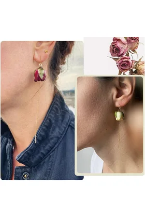 Golden Paar Ohrhänger Getrocknete Rose mit Perlen, Handgemachte Echte Natürliche Ohrringe - Verkäufer: Touch GmbH