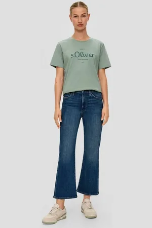 QS by s.Oliver 5-Pocket-Jeans Cropped Jeans / High Rise / Flared Leg / Baumwollstretch Leder-Patch - Verkäufer: