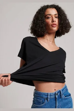 Superdry V-Shirt STUDIOS SLUB EMB VEE TEE strukturiertes T-Shirt mit V-Ausschnitt und Stickerei