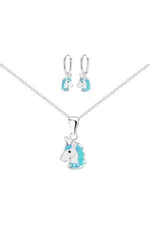 ALEXANDER YORK Schmuckset EINHORN Kristall aqua 4-tlg., 925 Sterling Silber - Verkäufer: