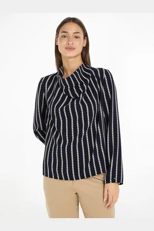 Tommy Hilfiger Blusentop ARGYLE STRIPE COWL NECK BLOUSE im hüftlangen Schnitt