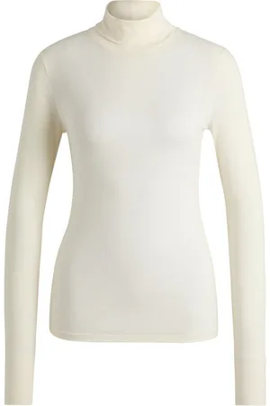 HUGO BOSS Langarmshirt C_Emerie_2 Premium Basic, hochwertige atmungsaktive Qualität, Stehkragen, Rolli