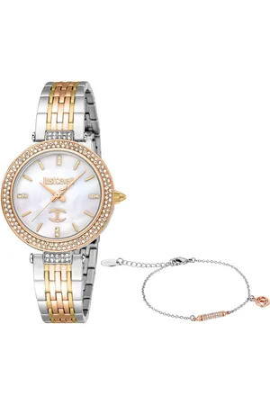 Roberto Cavalli Quarzuhr Savoca JC1L274M0095, (Set, 2-tlg., mit Armband), Armbanduhr, Damenuhr, Kristallsteine, Edelstahlarmband, Gerschenkidee