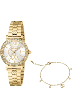Roberto Cavalli Quarzuhr Varenna JC1L273M0055, (Set, 2-tlg., mit Armband), Armbanduhr, Damenuhr, Kristallsteine, Edelstahlarmband, Geschenkidee