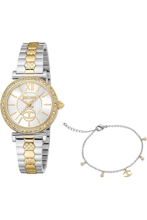 Roberto Cavalli Quarzuhr Varenna JC1L273M0085, (Set, 2-tlg., mit Armband), Armbanduhr, Damenuhr, Kristallsteine, Edelstahlarmband, Geschenkidee