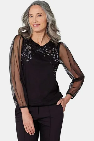 GOLDNER Print-Shirt Kurzgröße: Langarmshirt mit transparenten Ärmeln - Verkäufer: