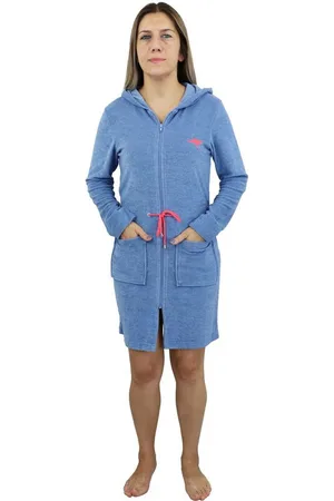 KangaROOS Damenbademantel Kira, ideal für Sauna & Spa, Hotelbademantel, Morgenmantel, Kurzform, Leichtfrottier, Kapuze, Reißverschluss, mit Bindekordel, kurz, Bademäntel für Damen, XS-3XL