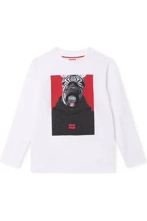 HUGO BOSS Langarmshirt Kids Langarmshirt weiß mit Zebramotiv - Verkäufer: coolkids-store