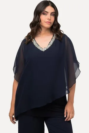 Ulla Popken Longbluse Chiffonbluse doppellagig V-Ausschnitt Halbarm - Verkäufer: Popken Fashion Group