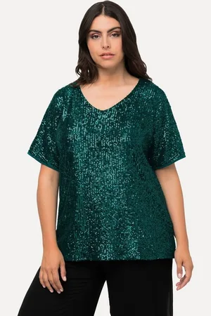 Ulla Popken T-Shirt Pailletten-Shirt Oversized V-Ausschnitt Halbarm - Verkäufer: Popken Fashion Group