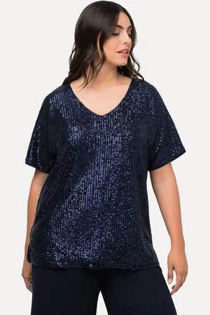 Ulla Popken T-Shirt Pailletten-Shirt Oversized V-Ausschnitt Halbarm - Verkäufer: Popken Fashion Group