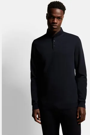 Bugatti Langarm-Poloshirt mit Stehkragen