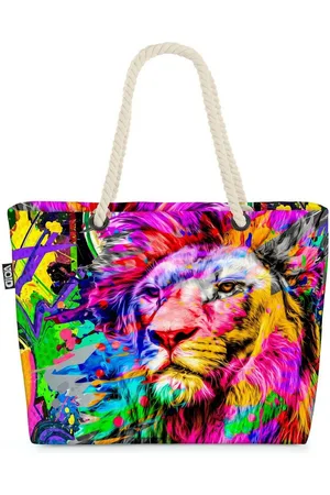 Void Strandtasche (1-tlg), Pop Art Löwe Afrika König Raubtier Löwe Afrika Savanne Jagd Schwarz W - Verkäufer: style3