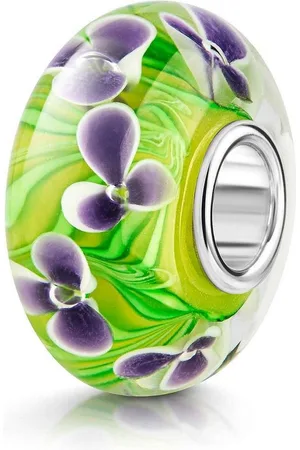 Materia Charm Blume Glas Gelb Grün Silber Blumen Lila 1480, 925 Sterling Silber - Verkäufer: Schmuck