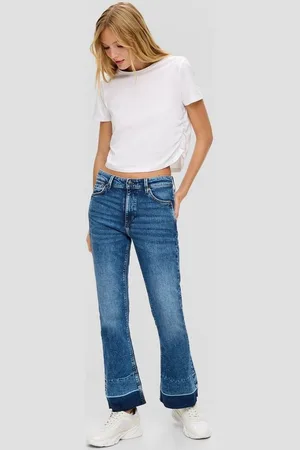 QS by s.Oliver 5-Pocket-Jeans Cropped-Jeans Reena / Slim Fit / High Rise / Flared Leg Leder-Patch - Verkäufer: s.Oliver