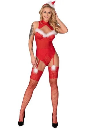 LivCo Corsetti Body Weihnachts Straps-Body -weiß mit Netzstrümpfen - Verkäufer: Andalous Dessous