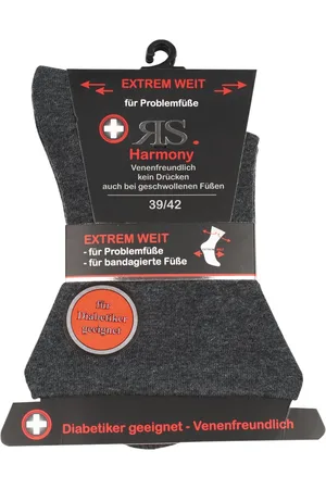 RS Harmony Diabetikersocken Diabetiker Socken extrem weit breit venenfreundlich Problemfüße (2 Paar) Spitze und Fese verstärkt - Verkäufer: foot-art