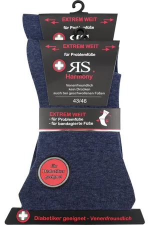 RS Harmony Diabetikersocken Diabetiker Socken extrem weit breit venenfreundlich Problemfüße (2 Paar) Spitze und Fese verstärkt - Verkäufer: foot-art