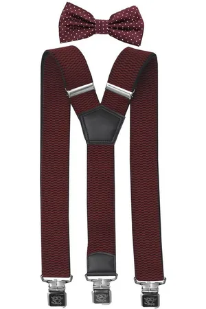 Fabio Farini Hosenträger mit passender Fliege als Set 4cm Y-Form für Herren Pack Brombeere 4cm Hosenträger - Brombeer Gepunkteter Fliege - Verkäufer: