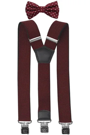 Fabio Farini Hosenträger mit passender Fliege als Set 4cm Y-Form für Herren Pack Brombeere 4cm Hosenträger - Brombeer Gemusterter Fliege - Verkäufer: