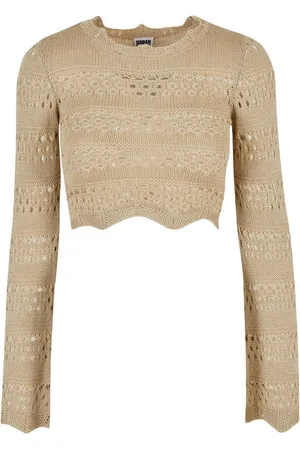 Urban classics Rundhalspullover Damen Ladies Cropped Crochet Knit Sweater (1-tlg)