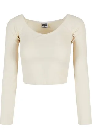 Urban classics Langarmshirt Damen Ladies Short Rib Wide V-Neck Longsleeve (1-tlg)