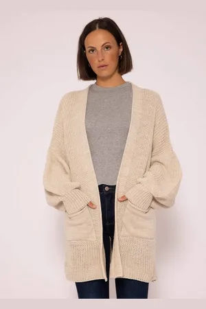 SASSYCLASSY Cardigan Oversize Strickjacke Damen aus weichem Grobstrick Lässiger Strick Cardigan mit Taschen und Ballonärmeln, Made in Italy - Verkäufer: