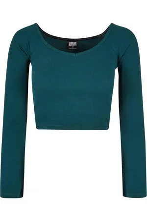 Urban classics Langarmshirt Damen Ladies Short Rib Wide V-Neck Longsleeve (1-tlg)