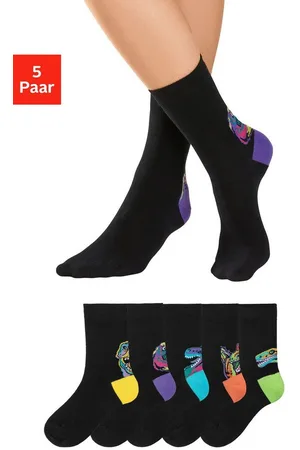 H.I.S Freizeitsocken (Packung, 5-Paar) mit farbenfrohen Dino Motive über der Ferse
