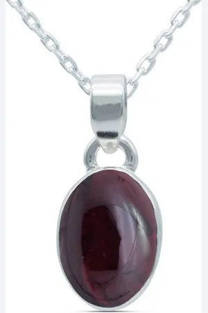 mantraroma Kette mit Anhänger SAMA oval aus 925 Silber mit Granat (Kettenanhänger uns Kette), 925 Sterling Silber Ketten mit Kettenanhänger für Damen - Verkäufer:
