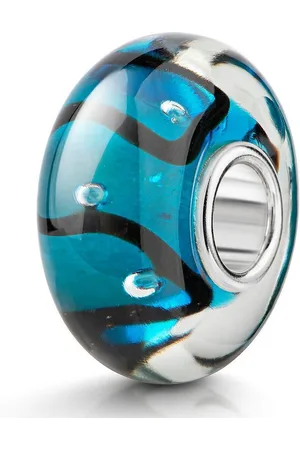 Materia Bead Glasperle Türkis Petrol Linien Design 1066, Hülse aus 925 Sterling Silber - Verkäufer: Schmuck