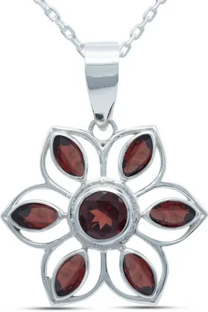 mantraroma Kette mit Anhänger MONGIRI aus 925 Silber mit Granat facettiert (Kettenanhänger uns Kette), 925 Sterling Silber Ketten mit Kettenanhänger für Damen - Verkäufer: