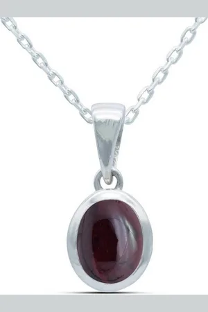 mantraroma Kette mit Anhänger MIALE oval aus 925 Silber mit Granat (Kettenanhänger uns Kette), 925 Sterling Silber Ketten mit Kettenanhänger für Damen - Verkäufer: