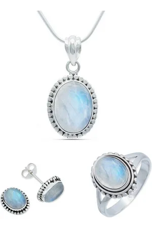 mantraroma Schmuckset 925er Silber mit Regenbogen Mondstein (Schmuckset aus 925 Silber) - Verkäufer: