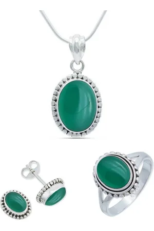 mantraroma Schmuckset 925er Silber mit Grüner Onyx (Schmuckset aus 925 Silber) - Verkäufer: