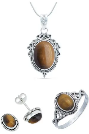mantraroma Schmuckset 925er Silber mit Tigerauge (Schmuckset aus 925 Silber) - Verkäufer:
