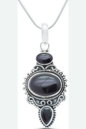 mantraroma Kette mit Anhänger BURUNG aus 925 Silber mit Onyx (Kettenanhänger uns Kette), 925 Sterling Silber Ketten mit Kettenanhänger für Damen - Verkäufer:
