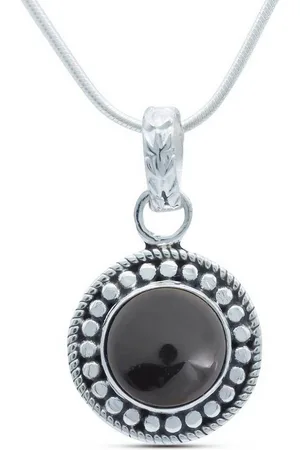 mantraroma Kette mit Anhänger KUMAWAY groß aus 925 Silber mit Onyx (Kettenanhänger uns Kette), 925 Sterling Silber Ketten mit Kettenanhänger für Damen - Verkäufer: