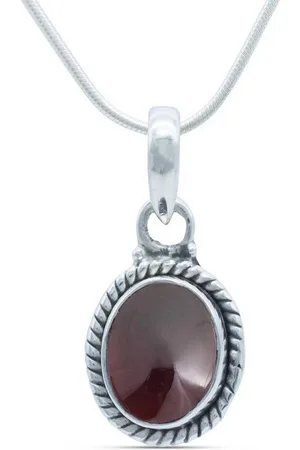 mantraroma Kette mit Anhänger LAVO oval klein aus 925 Silber mit Granat (Kettenanhänger uns Kette), 925 Sterling Silber Ketten mit Kettenanhänger für Damen - Verkäufer: