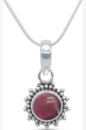 mantraroma Kette mit Anhänger BUWAN rund aus 925 Silber mit Granat (Kettenanhänger uns Kette), 925 Sterling Silber Ketten mit Kettenanhänger für Damen - Verkäufer: