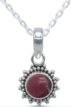 mantraroma Kette mit Anhänger BUWAN rund aus 925 Silber mit Granat (Kettenanhänger uns Kette), 925 Sterling Silber Ketten mit Kettenanhänger für Damen - Verkäufer: