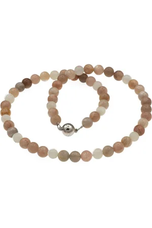 Bella Carina Perlenkette Kette mit Mondstein Perlen 8 mm Magnetverschuss, mehrfarbiger natürlicher Mondstein - Verkäufer: