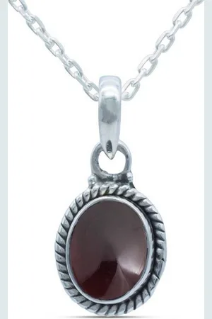 mantraroma Kette mit Anhänger LAVO oval klein aus 925 Silber mit Granat (Kettenanhänger uns Kette), 925 Sterling Silber Ketten mit Kettenanhänger für Damen - Verkäufer: