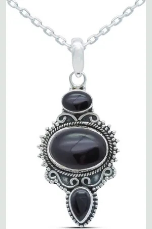 mantraroma Kette mit Anhänger BURUNG aus 925 Silber mit Onyx (Kettenanhänger uns Kette), 925 Sterling Silber Ketten mit Kettenanhänger für Damen - Verkäufer: