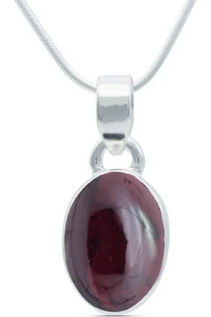 mantraroma Kette mit Anhänger SAMA oval aus 925 Silber mit Granat (Kettenanhänger uns Kette), 925 Sterling Silber Ketten mit Kettenanhänger für Damen - Verkäufer: