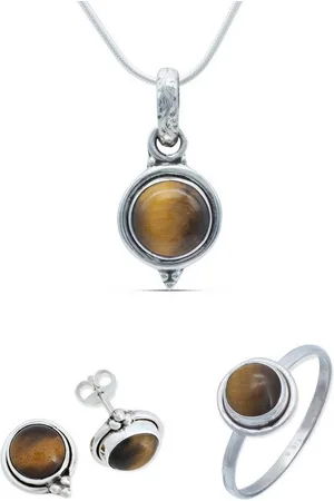 mantraroma Schmuckset 925er Silber mit Tigerauge (Schmuckset aus 925 Silber) - Verkäufer: