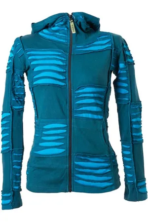 Guru-Shop Langjacke Boho Hippie chic , Patchwork Jacke,.. alternative  Bekleidung in Blau